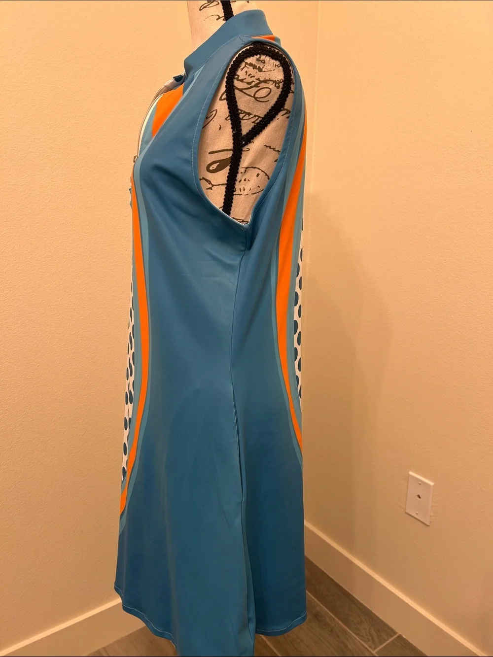 Cegolfs Sport Dress with Teal Polka Dot & Bright Orange Stripe - Picture 3 of 5